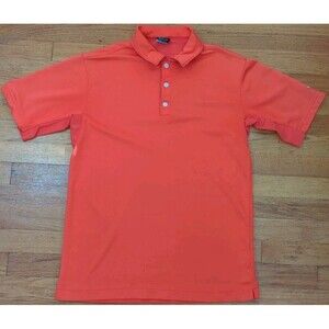 Nike Polo Shirt Mens Medium Orange Coral White Swoosh Sphere Dry Golf Waffle EUC